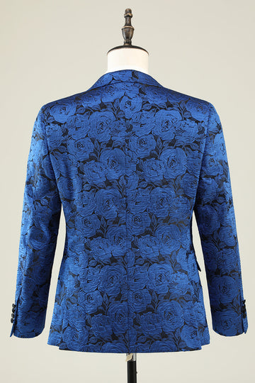 Peak Lapel Jacquard Royal Blue Single Breasted Menns Prom Blazer